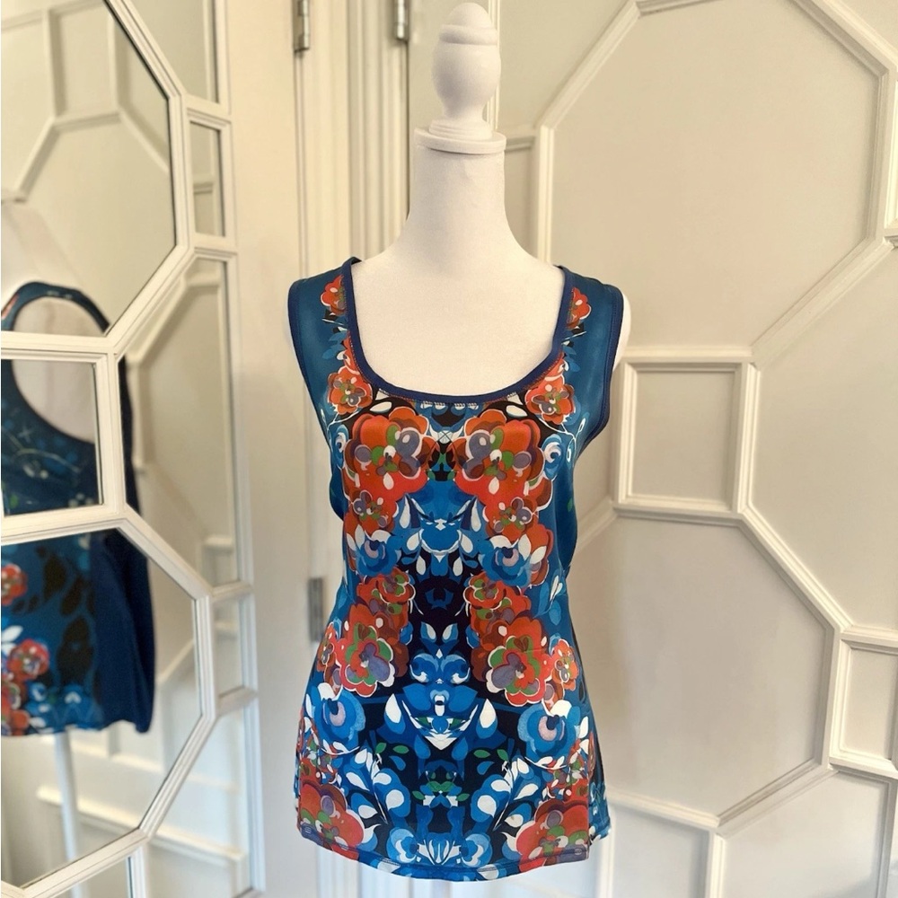 Karen Millen Silk Blue Floral Tank Top - Size Large